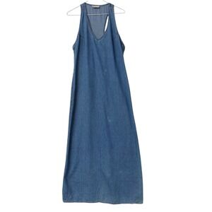 Bonnie Strauss Denim V Neck Racerback Sleeveless Blue Maxi Dress Medium